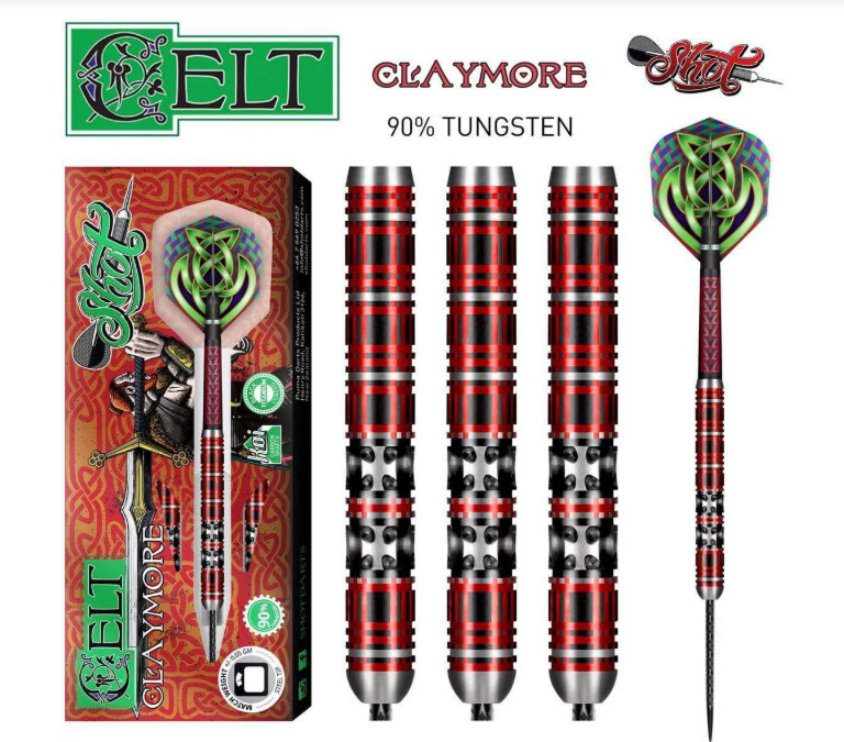 Shot! Darts Celt Claymore Steel Tip Dart Set 90% Tungsten Barrels - 25G