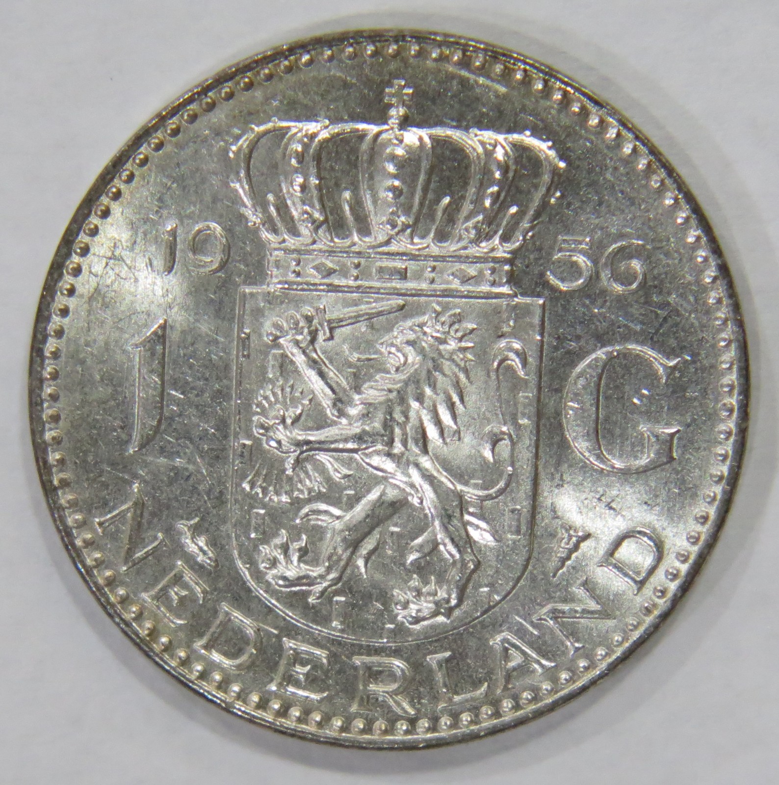 NETHERLANDS 1 GULDEN QUEEN JULIANA CROWNED LION SILVER WORLD COIN 1956 🌈⭐🌈