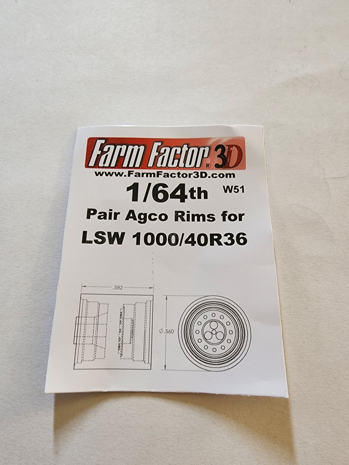 1/64 3D Printed Pair of Agco Rims for LSW 1000/40R36 Tires