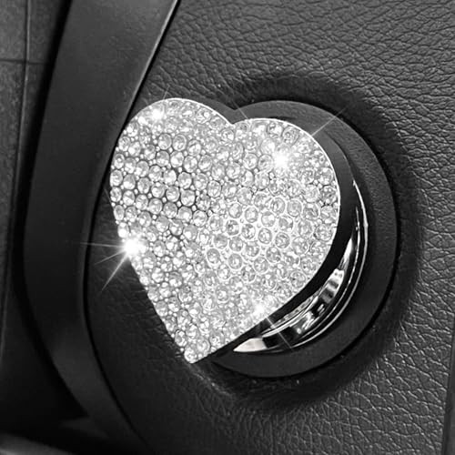 Heart Shape Car Engine Start Button Cover - Sparkly Rhinestone Ignition - White
