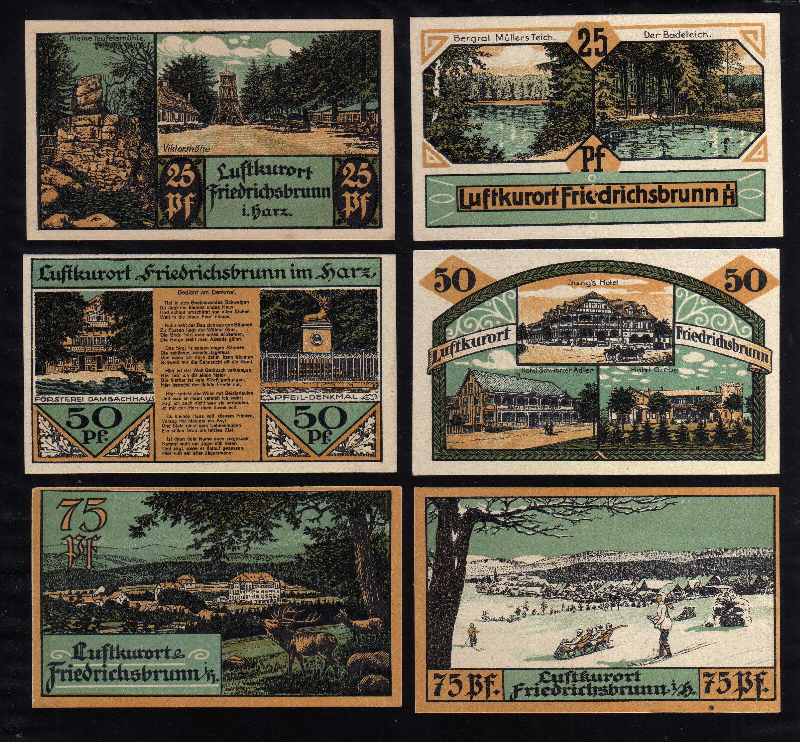 FRIEDRICHSBRUNN  - GERMANY NOTGELD - 2 x 25, 2 x 50, 2 x 75  PFENNIG