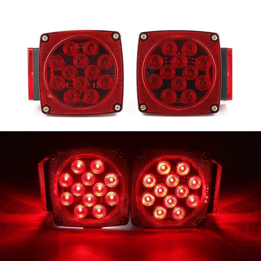 1Pair Square LED Submersible Lights Trailer Under 80" Tail Brake Boat Stud Mount