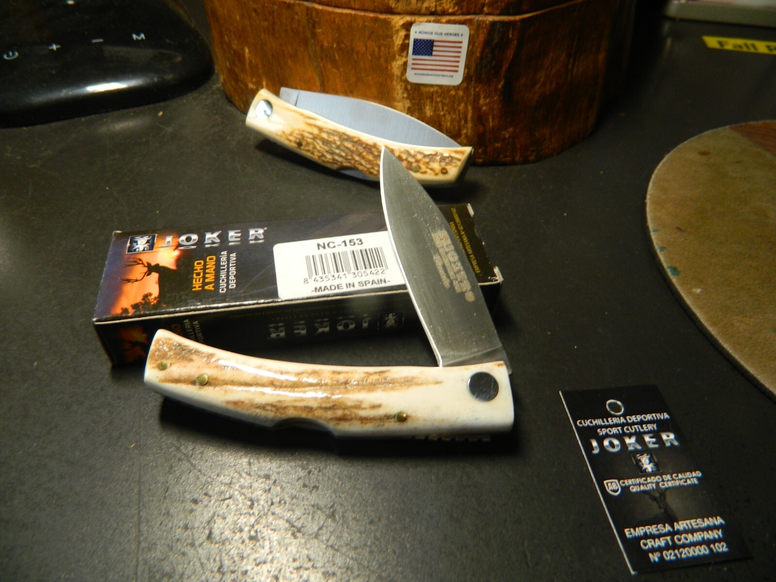 JOKER KNIFE 3.75" BECADA MID LOCKING BONE STAG HANDLE POCKET KNIFE BLADE 14C28N