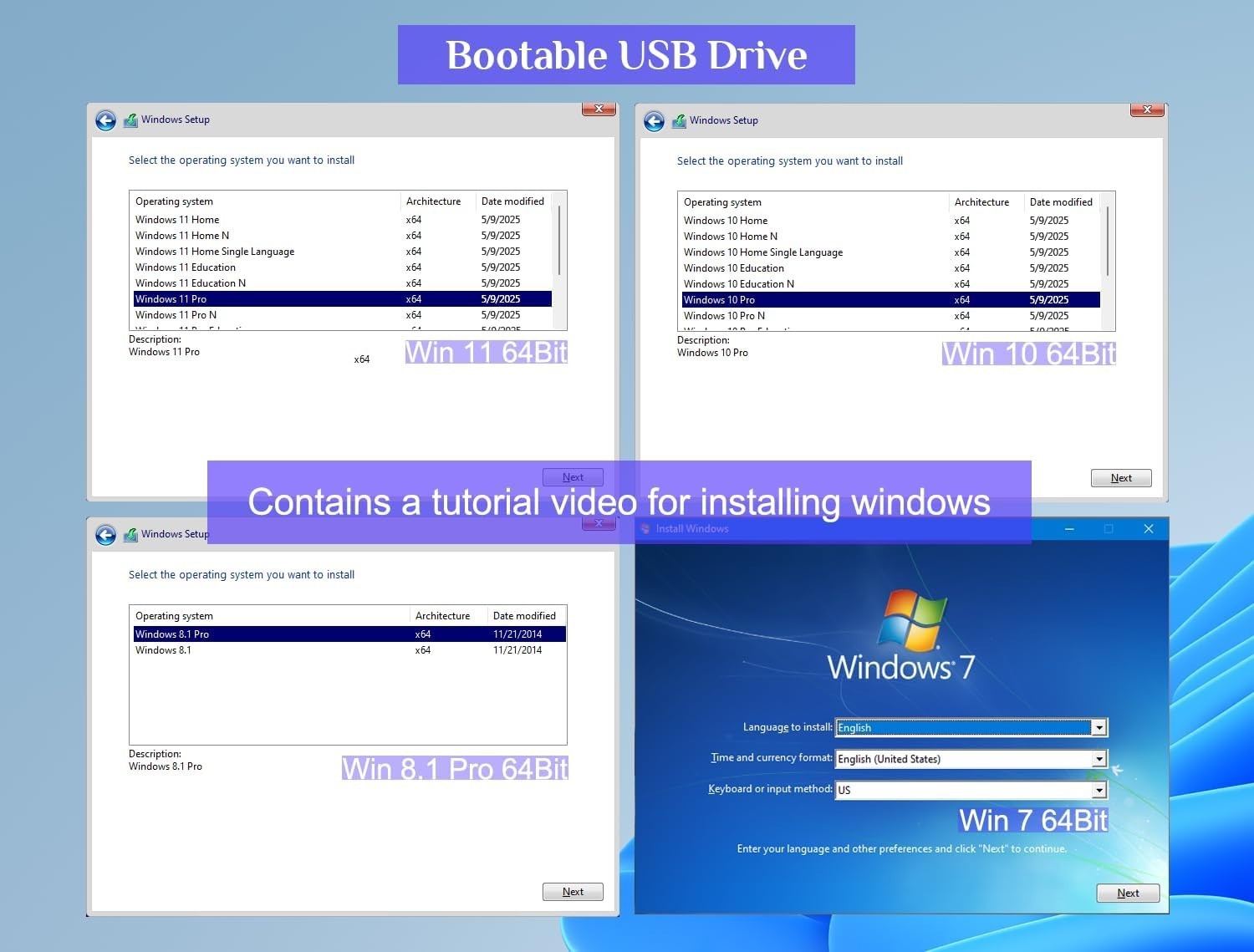64GB USB Drive for Windows Repair and Recovery with Installation Tutorial