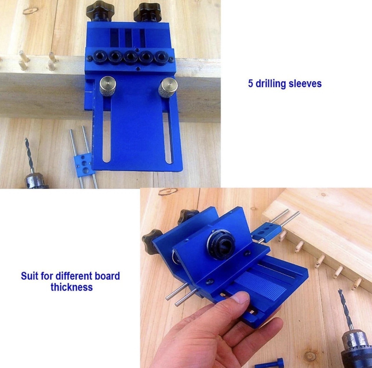 Adjustable Doweling Jig Kit with 5 Drill Sleeves for Precise Woodworking