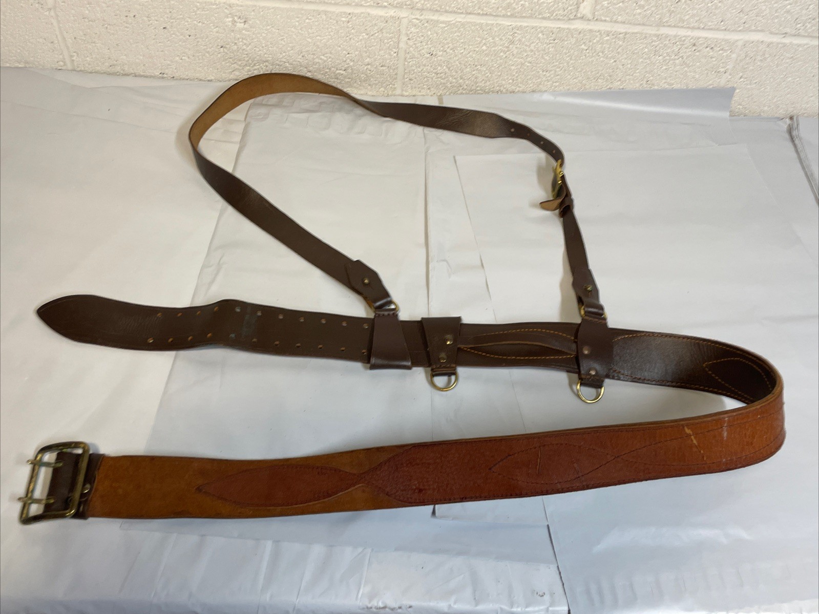 1990 Officers Leather Belt Soviet Military Uniform USSR Size 4 XL Sam Brown Type