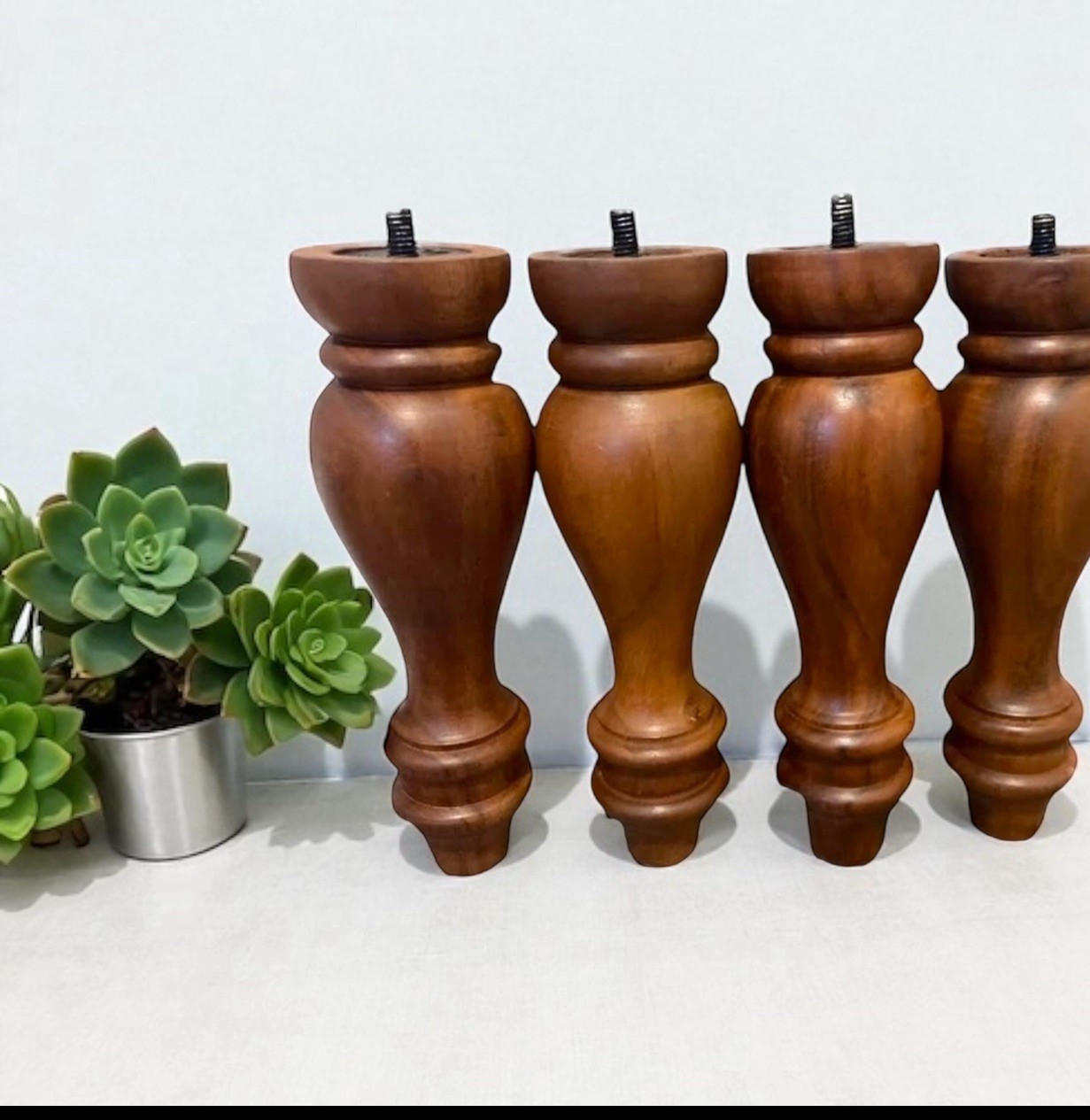 Natural Acacia Wood Finish Furniture Legs - Set of 4