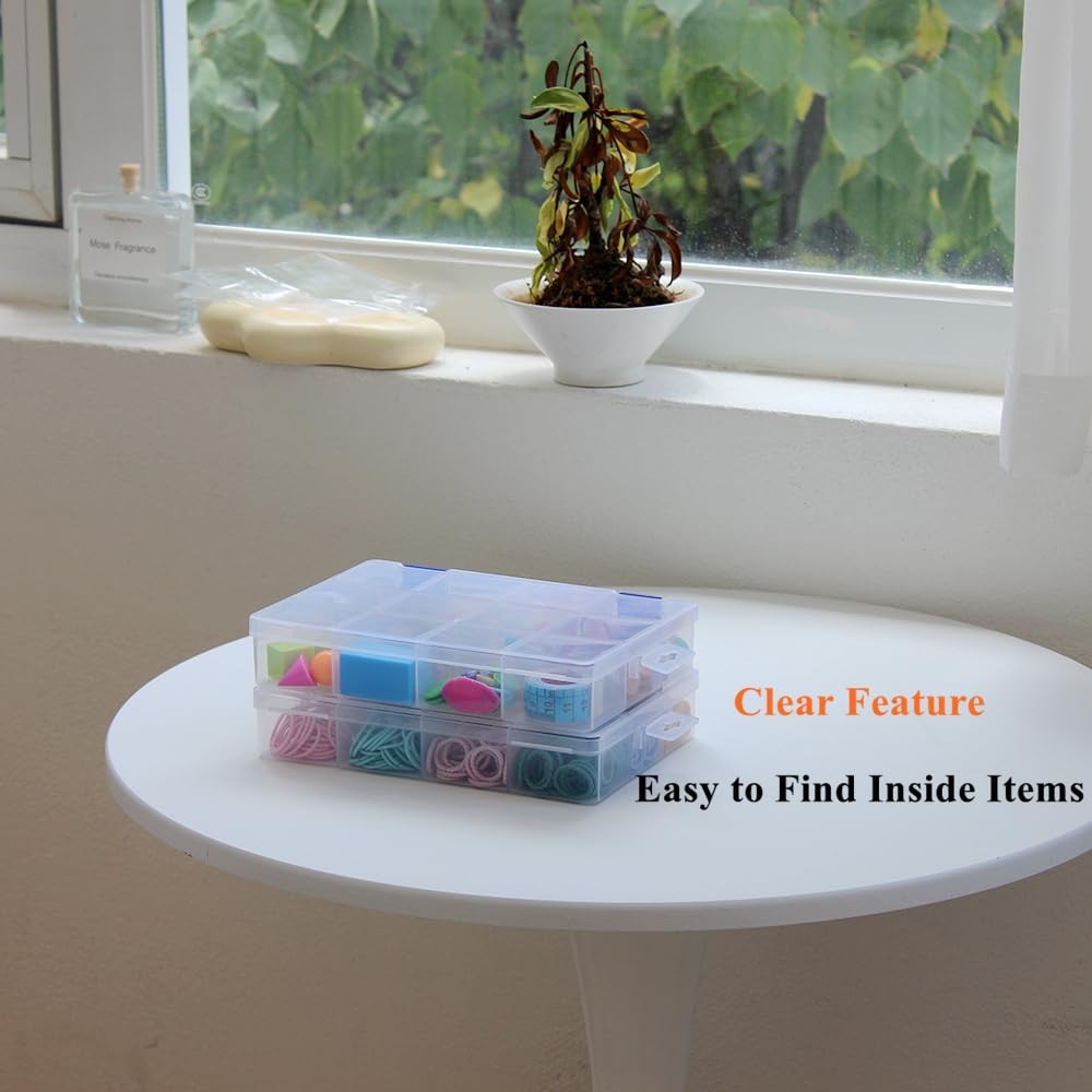 6 Pack Fixed 12 Grids Clear Plastic Storage Divider with Lid, Stackable Trans...