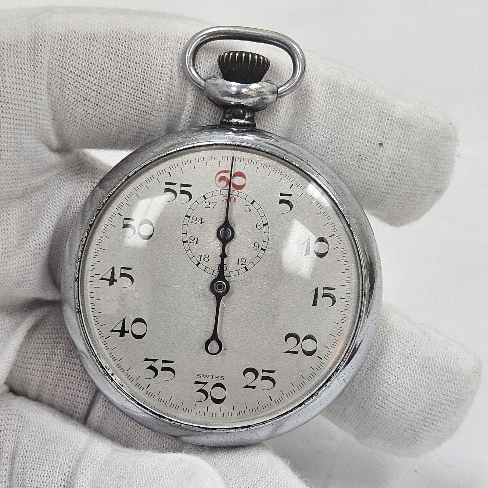 Vintage Stop Watch Swiss Jules Racine Co. Running Mechanical Wind Up BREVET