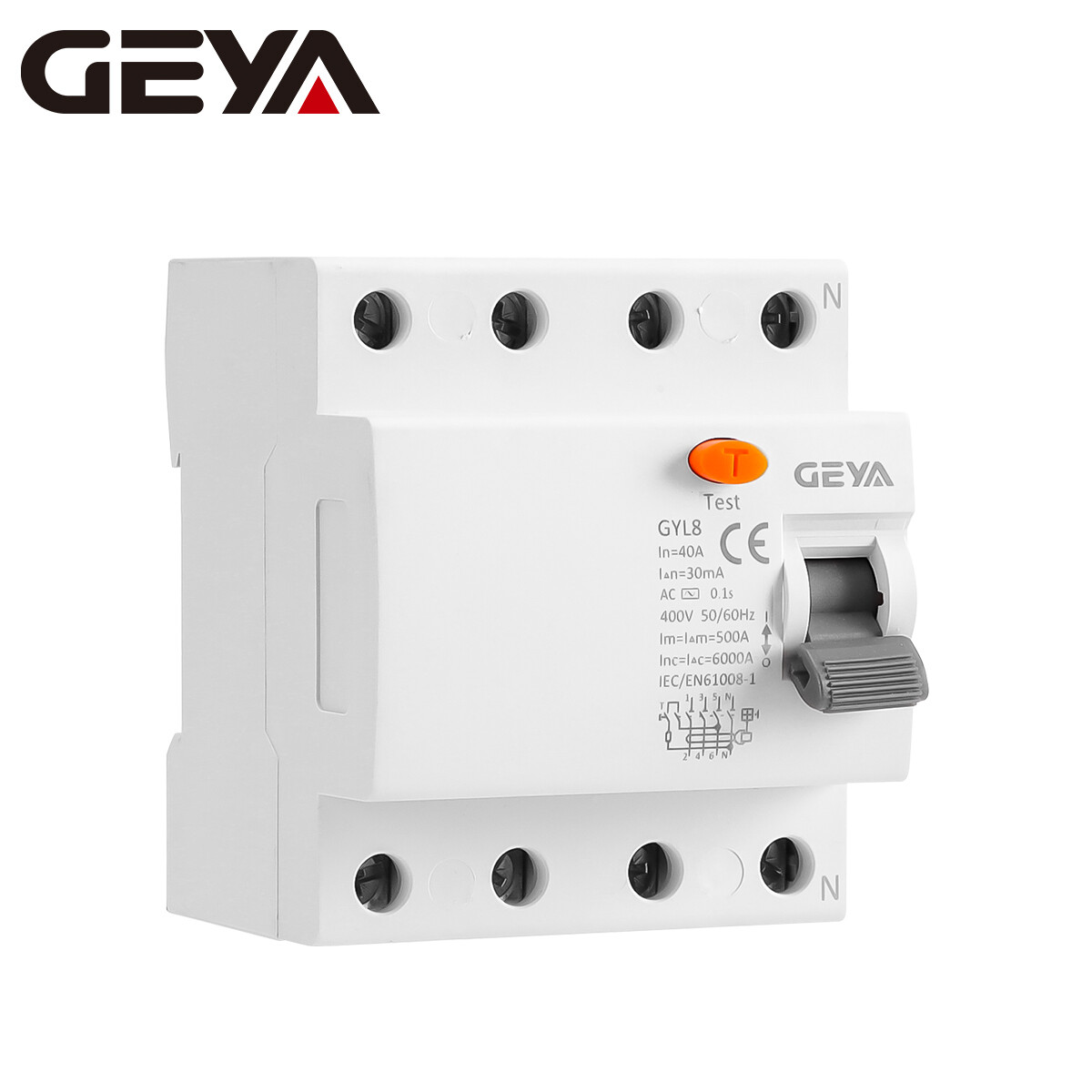 GEYA ELCB Circuit Breaker GYL10 4Pole 25/40/63Amp 30/100/300mA 6kA AC Din Rail