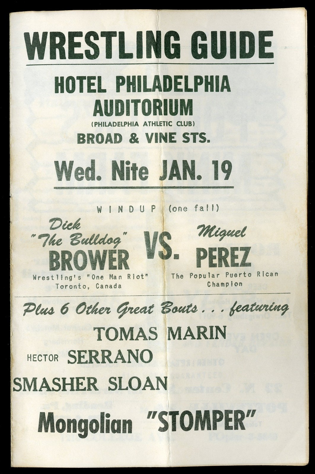 1966 Wrestling Guide Program Brower Miguel Perez Marin Serrano *WP1913