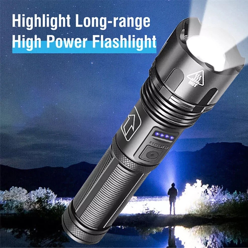 New Super Bright LED Tactical Flashlight USB Rechargeable Zoomable Torch Lamp