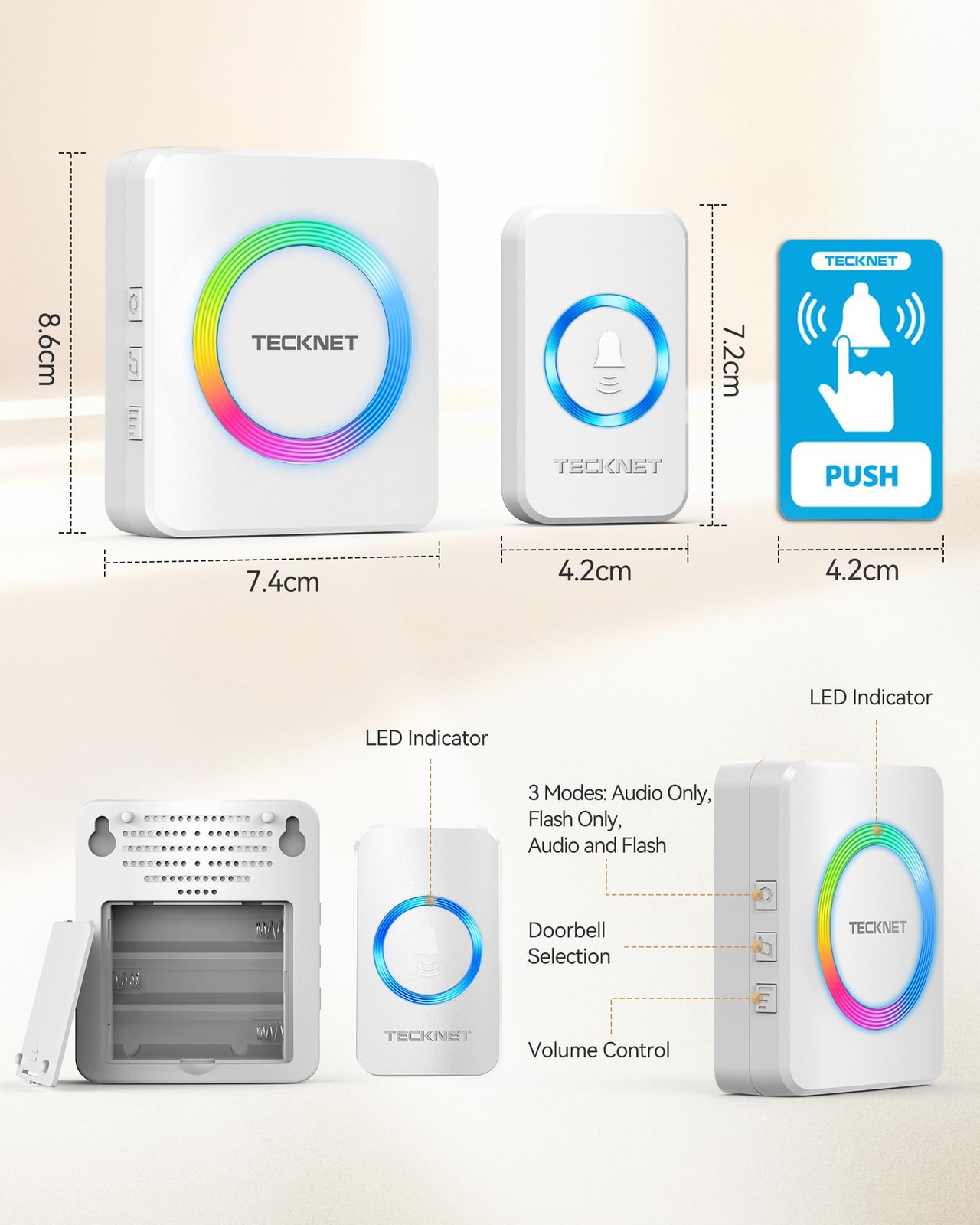 TECKNET Wireless Doorbell White