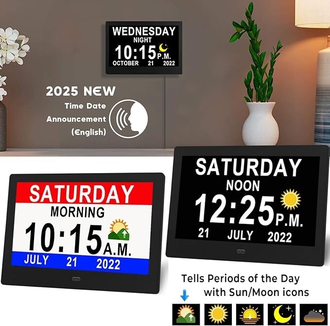 11" XL Digital Talking Clock 19 Alarms Auto DST Talking Time Dimmer Cust. Remind