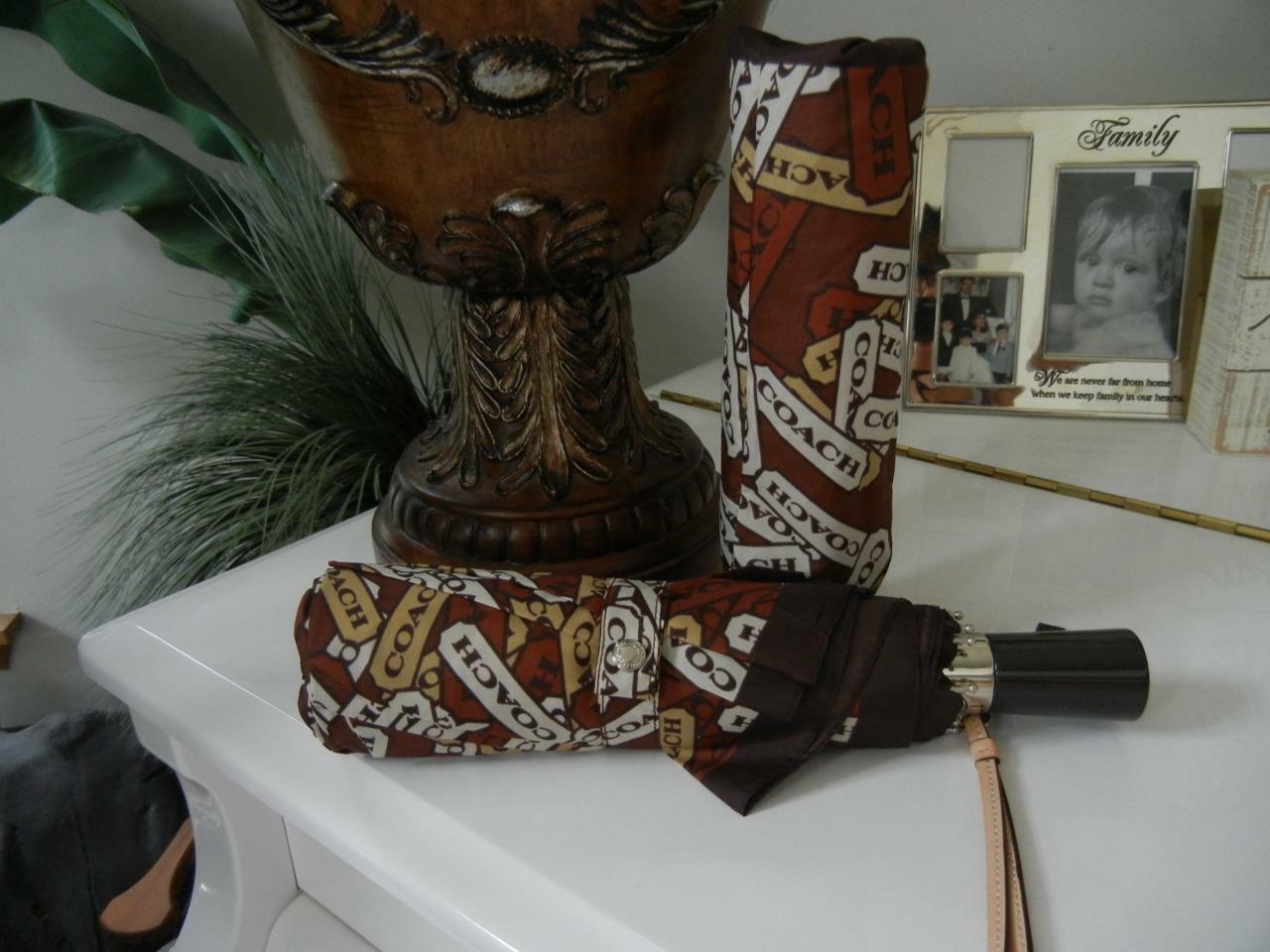 NWT COACH VINTAGE BROWN SIGNATURE LOZENGE PRINT PUSH BUTTON UMBRELLA SLIP COVER