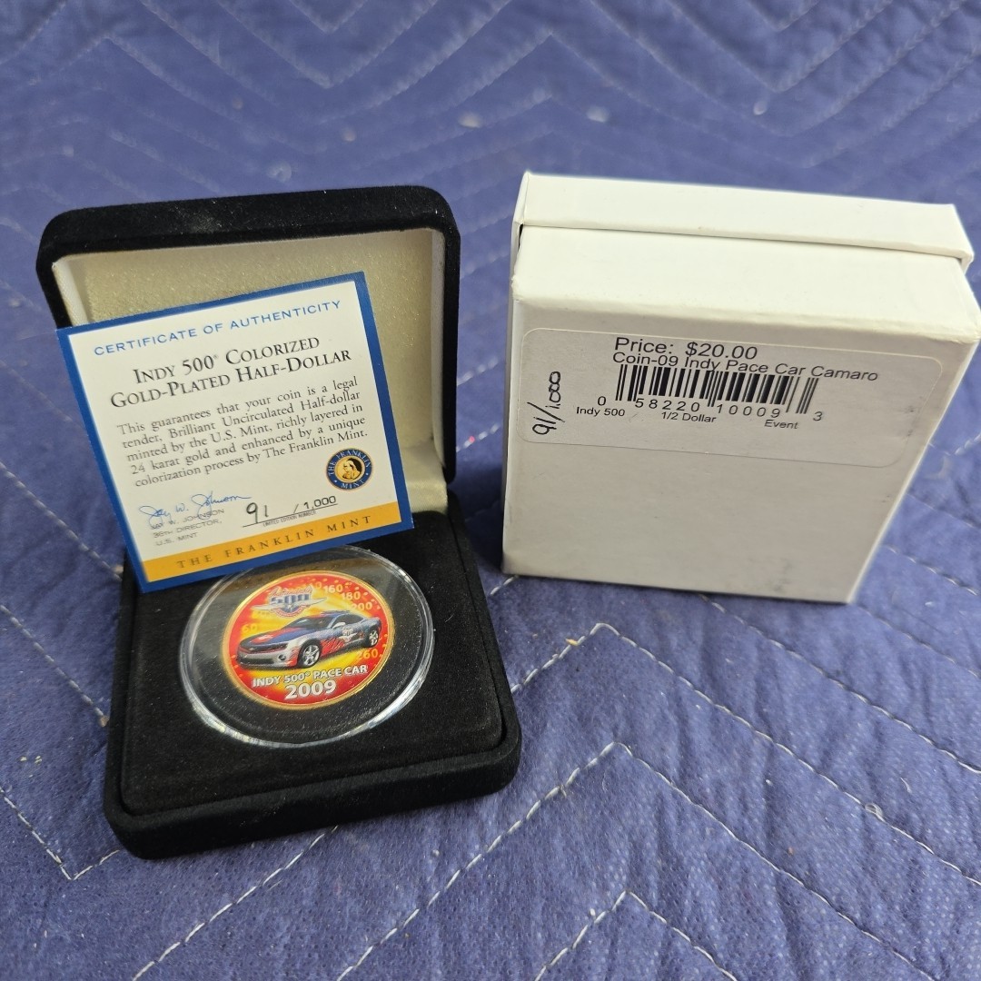2009 Franklin Mint Indy 500 Pace Car Colorized Gold-Plated Half Dollar COA
