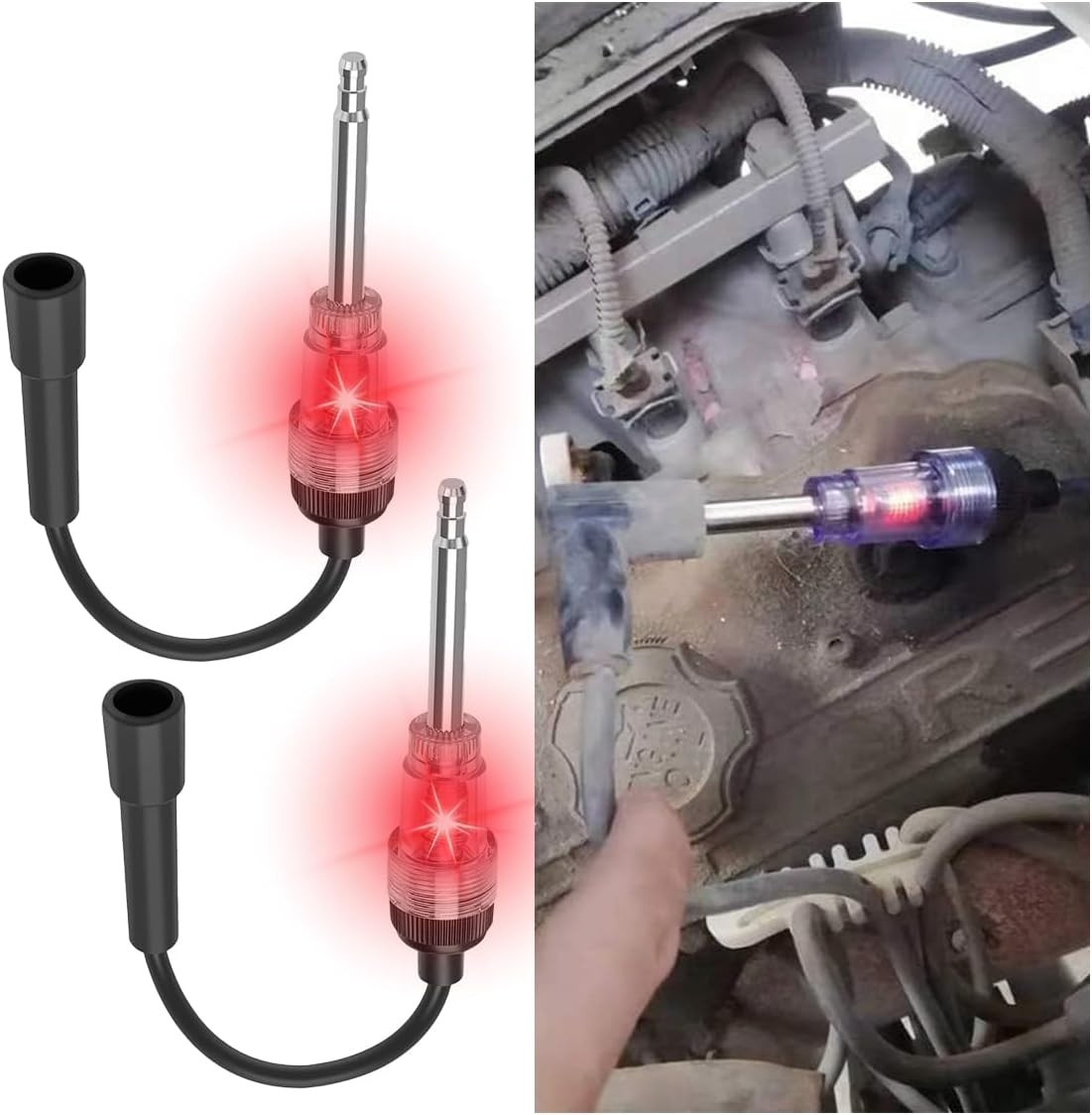 2 PCS Inline Spark Plug Tester - Battery Powered Ignition Coil Diagnostic Tool