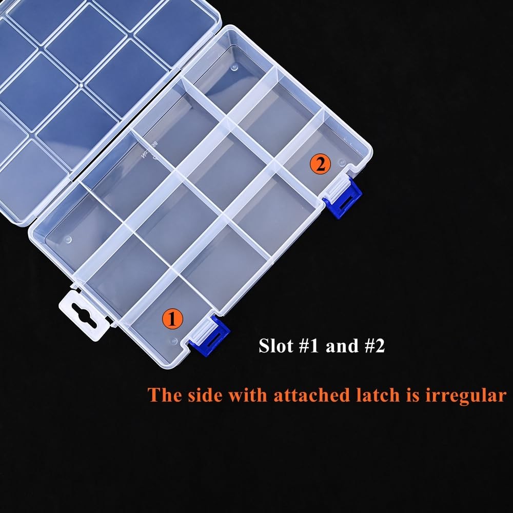 6 Pack Fixed 12 Grids Clear Plastic Storage Divider with Lid, Stackable Trans...