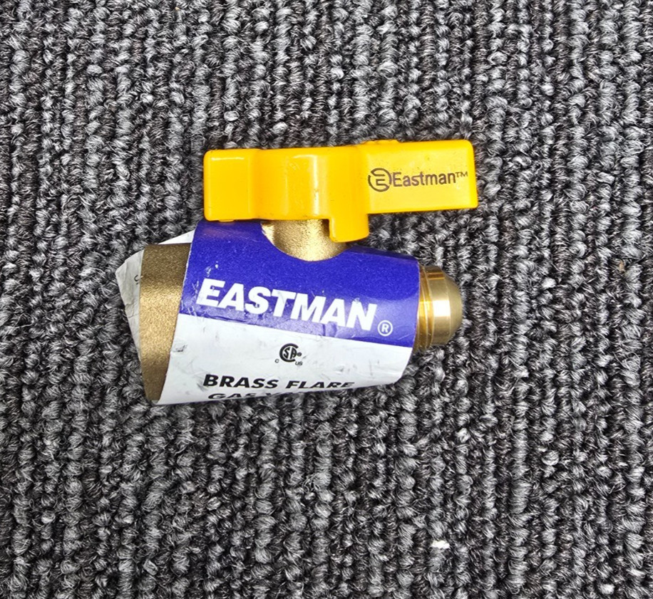 EASTMAN 60001: Straight Flare Brass Gas Ball Valve, 3/8" OD Flare x 1/2" FIP