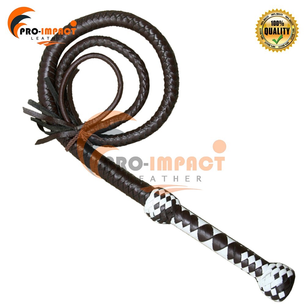 4 Feet Long 8 Plait Cow Hide Leather Bull Whip Heavy duty Bullwhip White & Brown