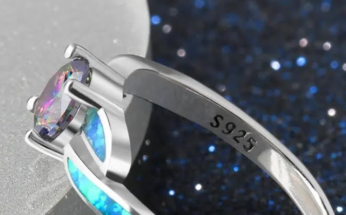 Opal CZ sterling silver 925 ring size 6.5