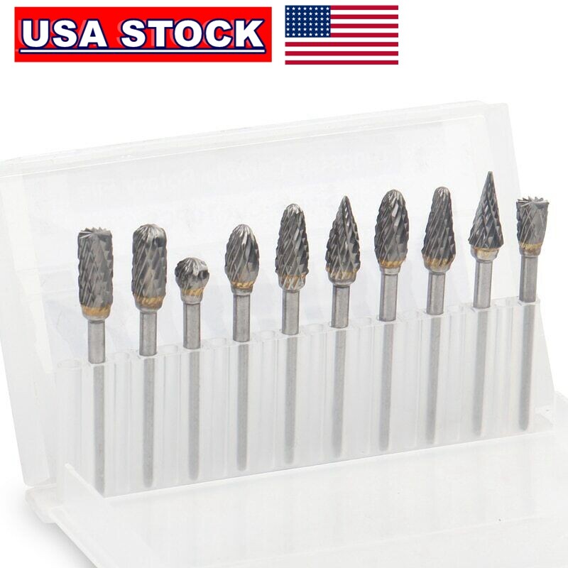 10PCS/Set 1/8'' Shank TCT Carbide Point Burr Die Grinder Rotary Drill Bits