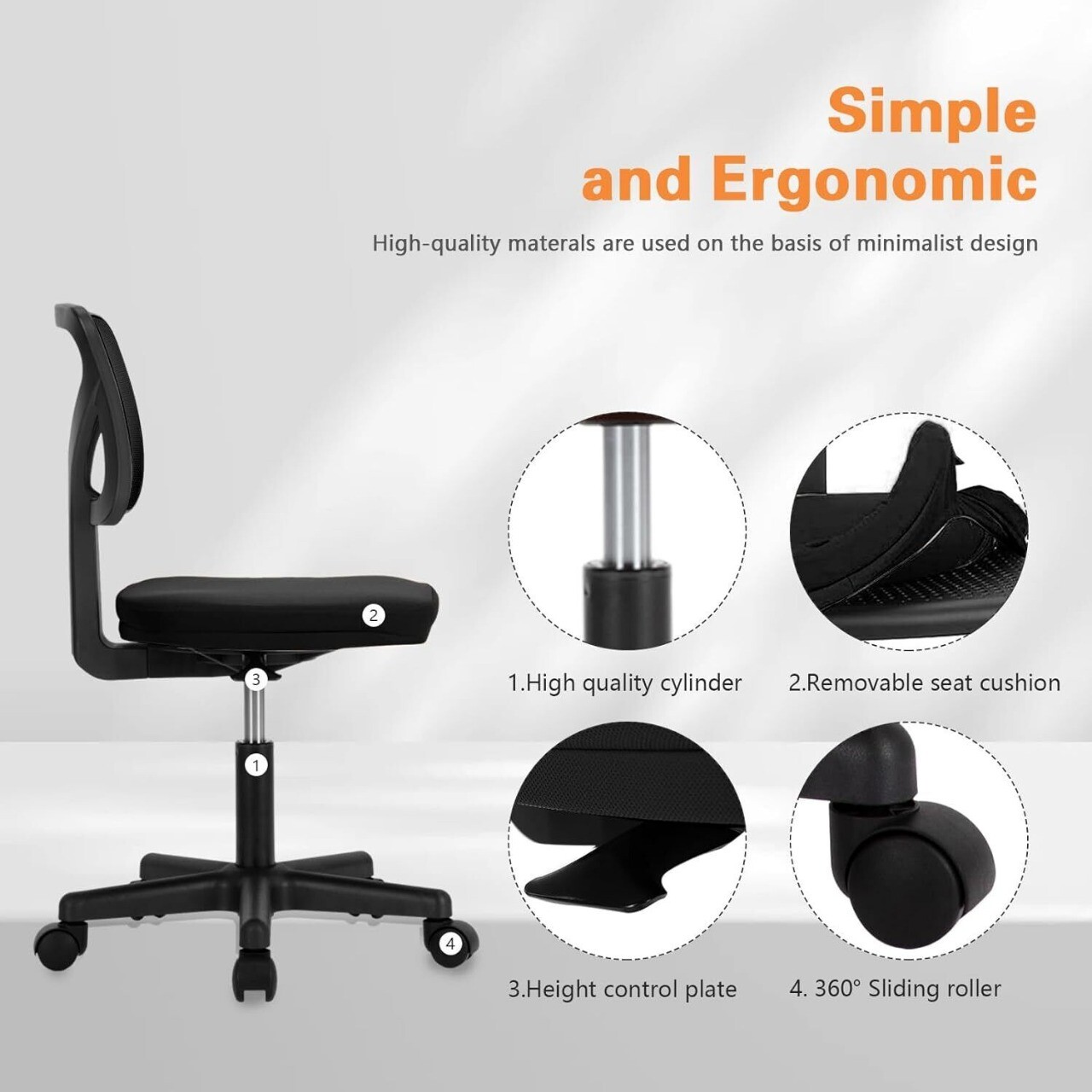 Office Mid-Back Swivel Mesh Chair Height Adjustable Ergonomic Padded Home Chair