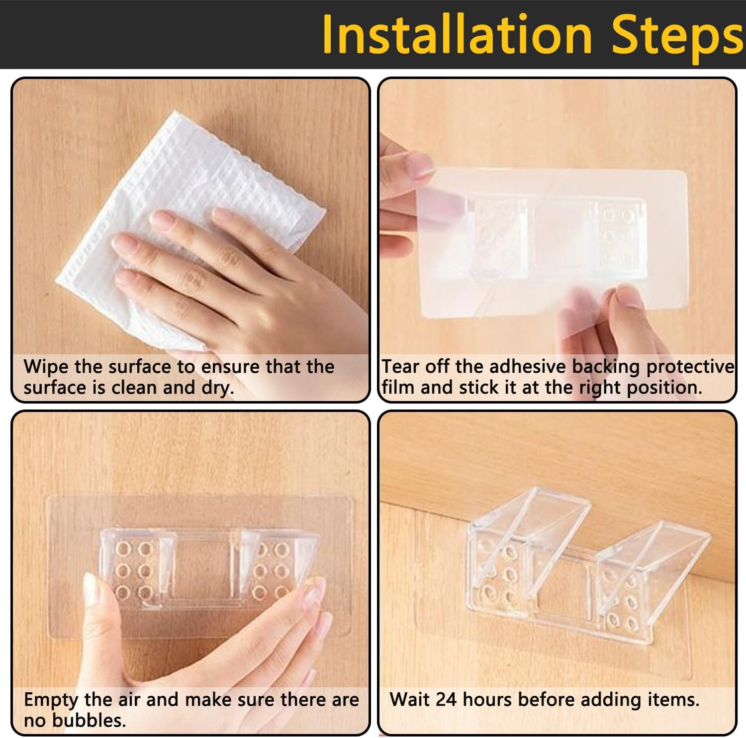 12-Pack Heavy-Duty Adhesive Shelf Brackets Large Double Row No-Drill Wall
