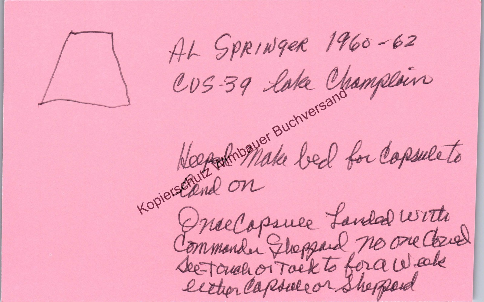Original Autograph Al Springer NASA Rescue Alan Shepard // Autograph Aut 299145