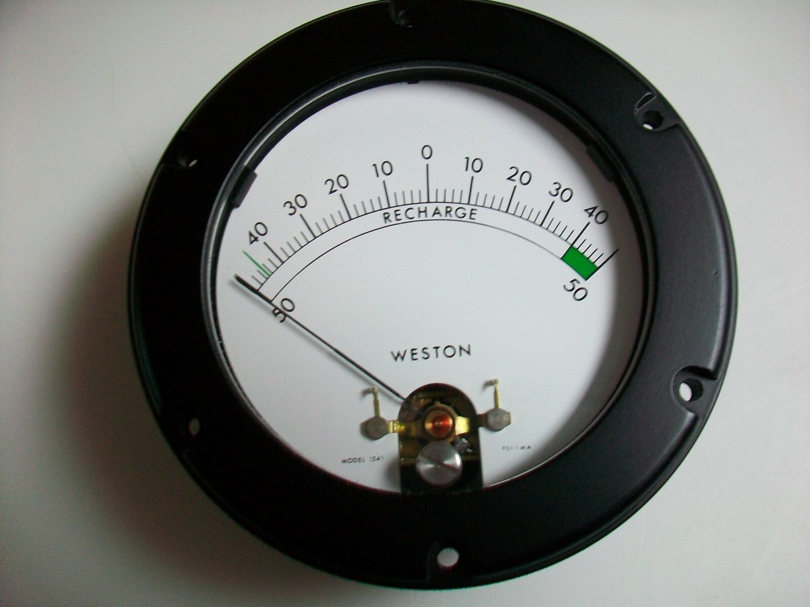 LARGE 4 1/2" ROUND WESTON 50-0-50 A. Dc. BATTERY CHARGE METER (FS= 1 Ma. Dc.)