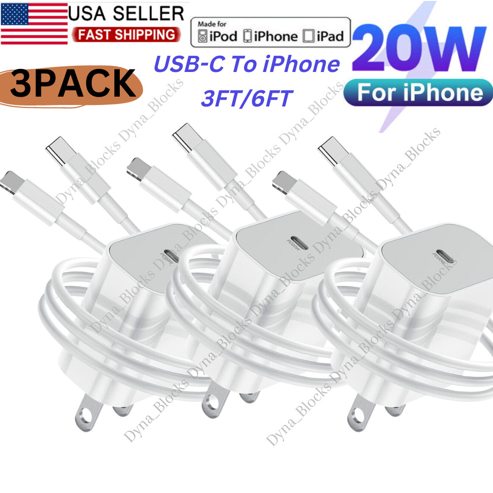 20W USB-C Power Adapter PD Fast Charge Cable For iPhone 14/13/12/11 Pro Max/iPad