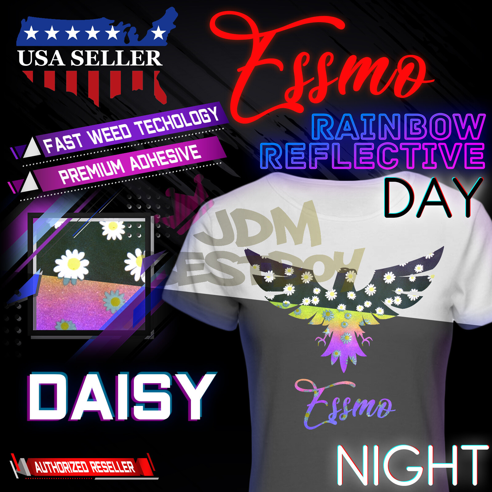 Daisy Reflective Heat Transfer Vinyl HTV T-Shirt 20" Iron On Heat Press #RR21