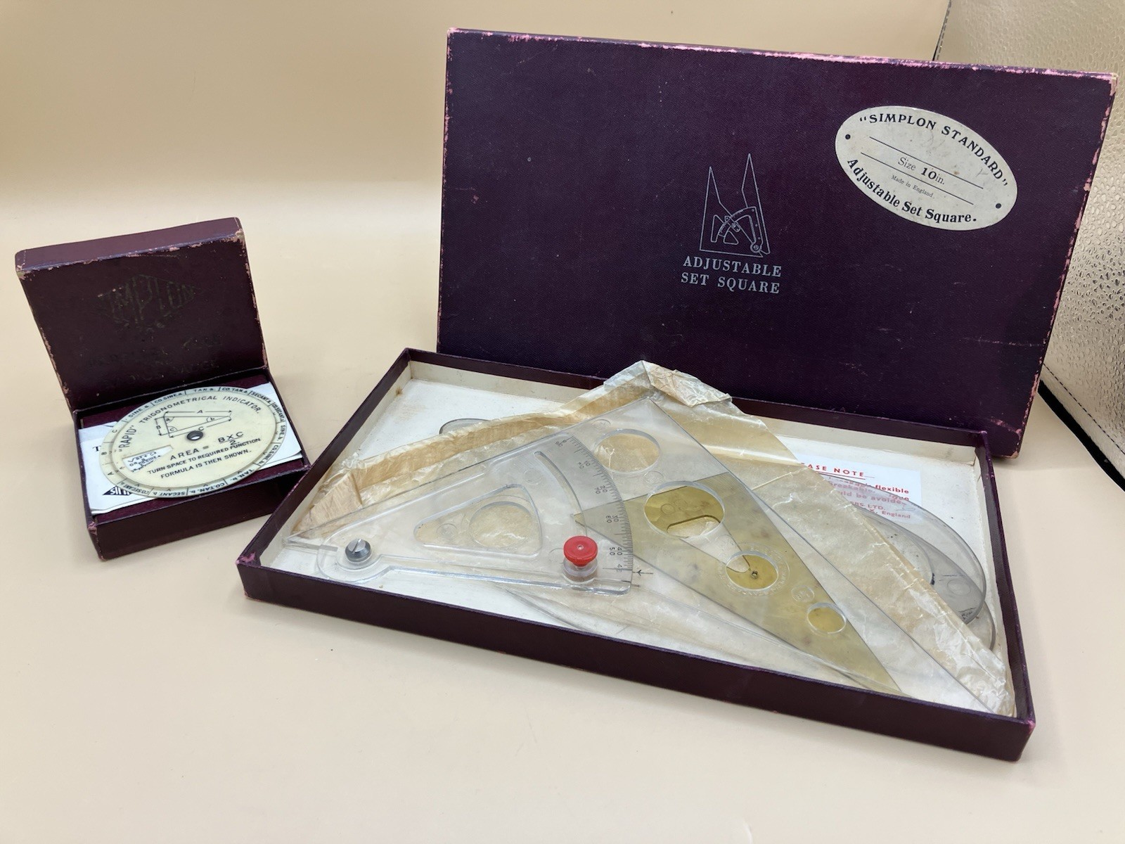 Vintage Simplon Adjustable Set Square & Parallel Rule Radius Gage Boxed Maths