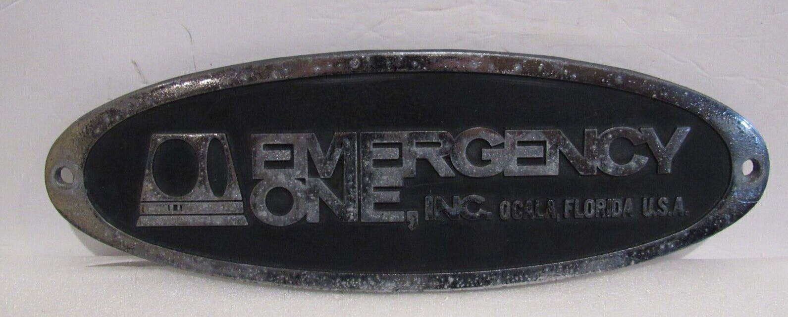 Vintage Emergency One Fire Truck Rescue Emblem Badge Sign Metal Original