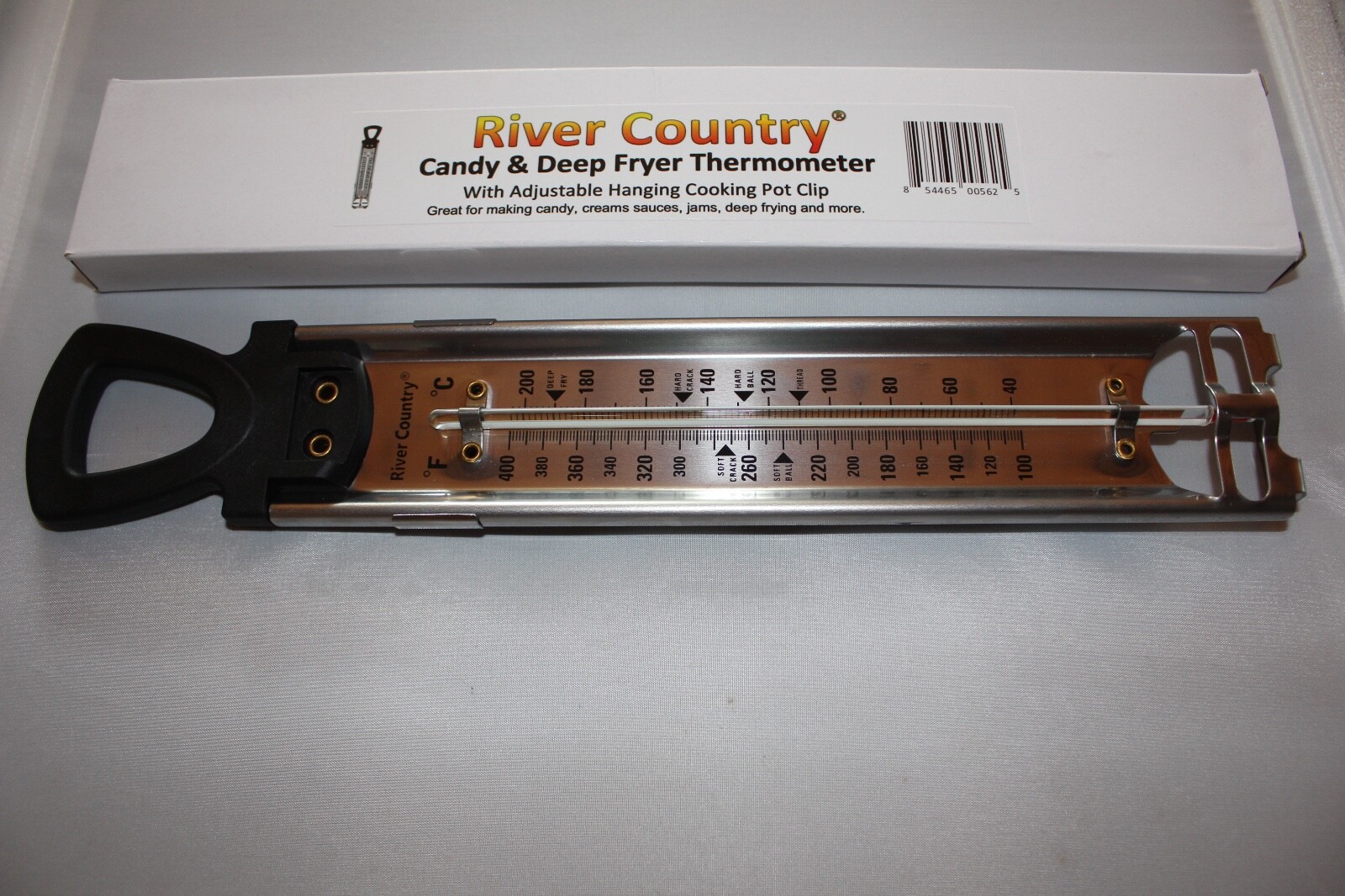 RIVER COUNTRY CANDY JAM DEEP FRY FOOD KITCHEN STAINLESS THERMOMETER W/ POT CLIP