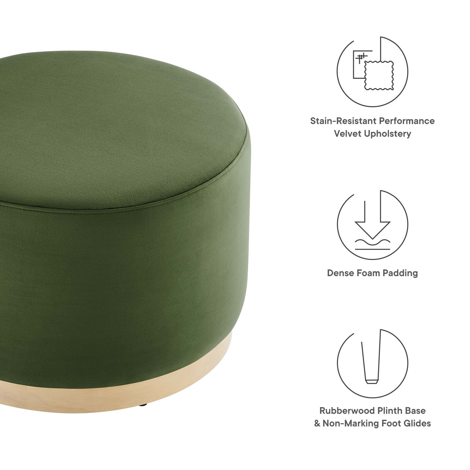 Modway Large 23" Round Performance Velvet Upholstered Ottoman