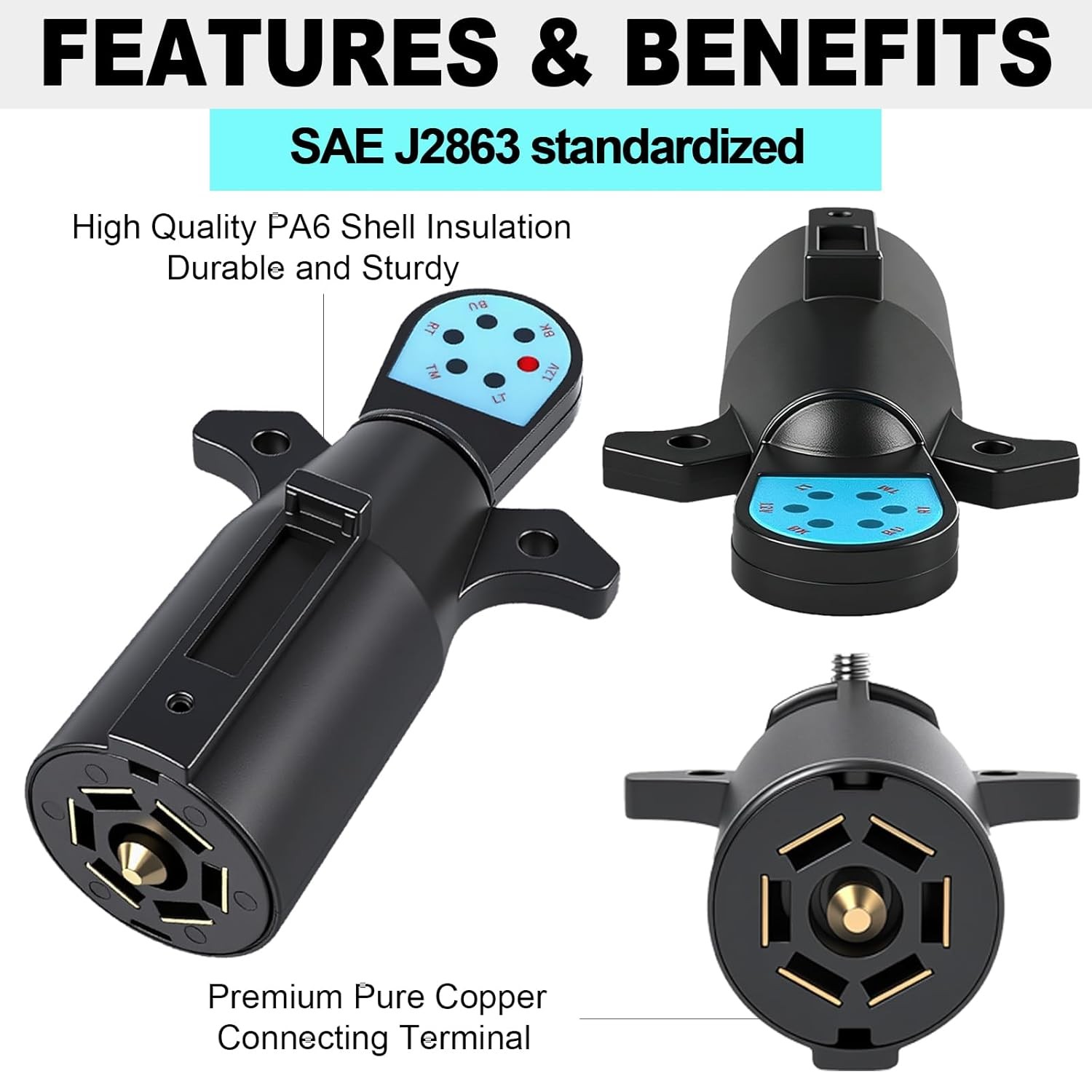 7 Pin Trailer Plug Tester with LED Lights RV Connector Socket