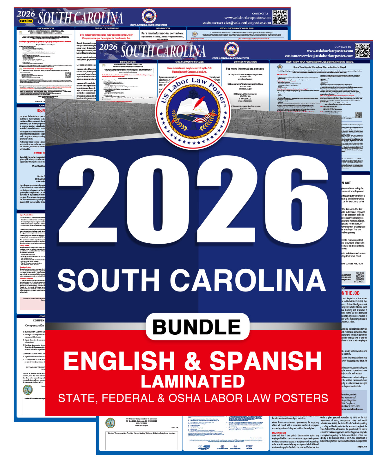 2026 South Carolina SC LABOR LAW POSTER (Federal & State) Bundle Laminated