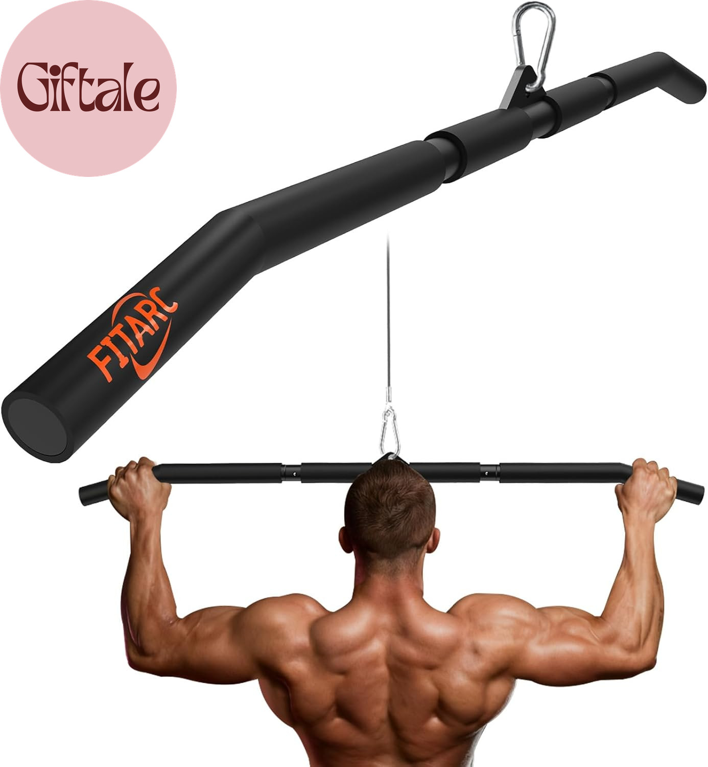 40'' LAT Pulldown Bar Attachment for Pulley Cable Machine, Full-Length Non-Slip