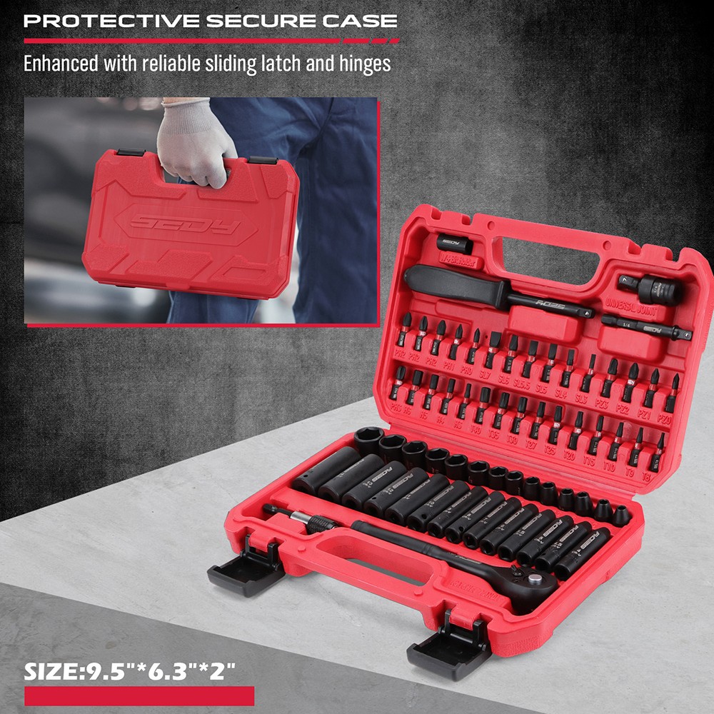 64PC 1/4" Drive Impact Socket Wrench Screwdriver Head Set Drill Bit Set Ratchet