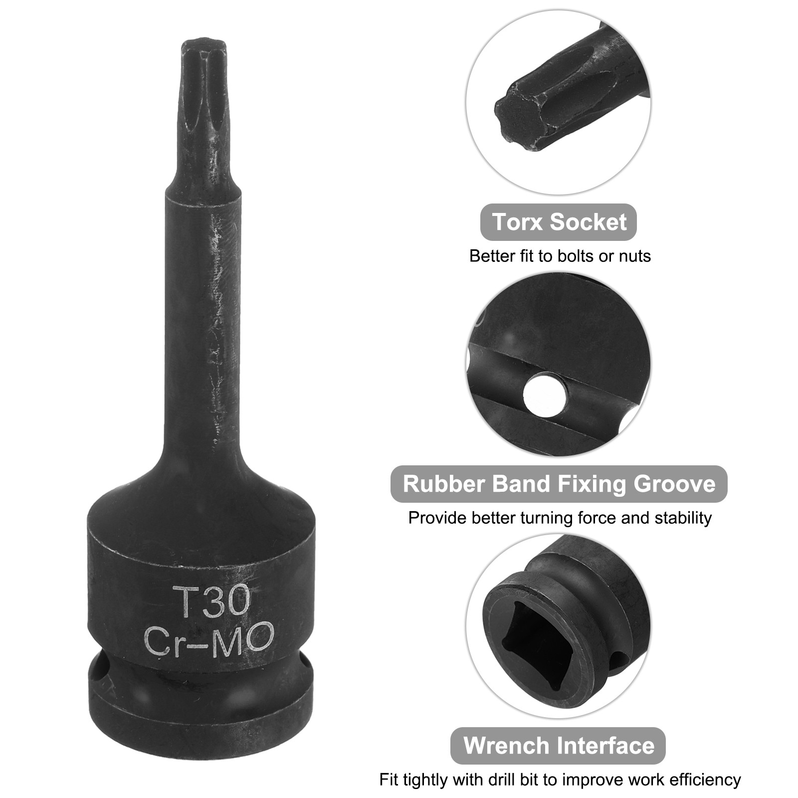 T30 Torx Bit Socket - 1/2" Drive 6 Point Torx Star Screwdriver Socket Adapter