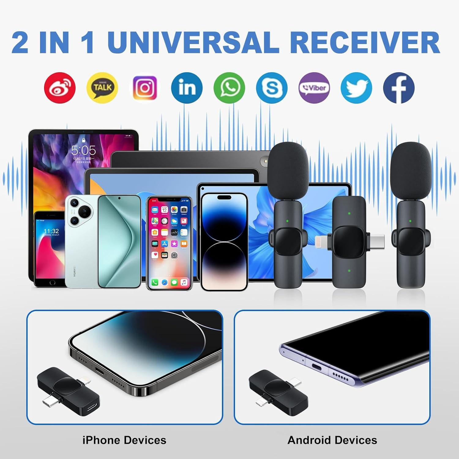 2 Pack Wireless Lavalier Microphone for Iphone/Android Phone, USB C Wireless Lav