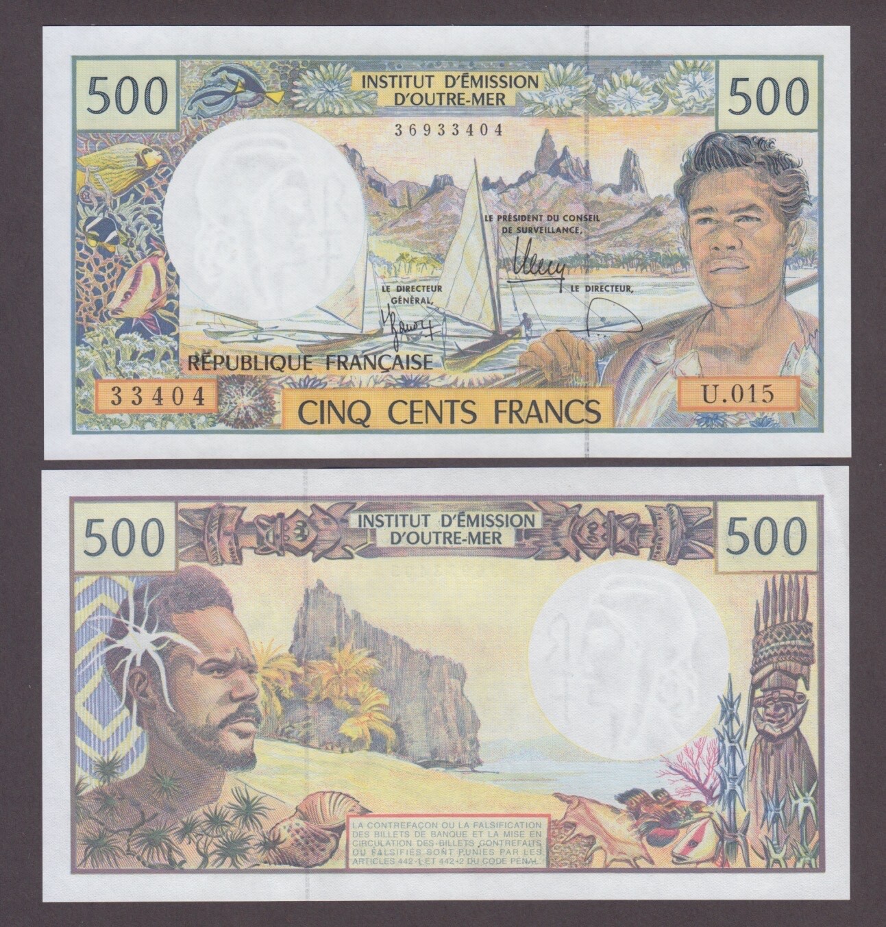 FRENCH POLYNESIA P.1 500 FRANCS SIG.12 AU TINY CREASE AT TOP LEFT      2501