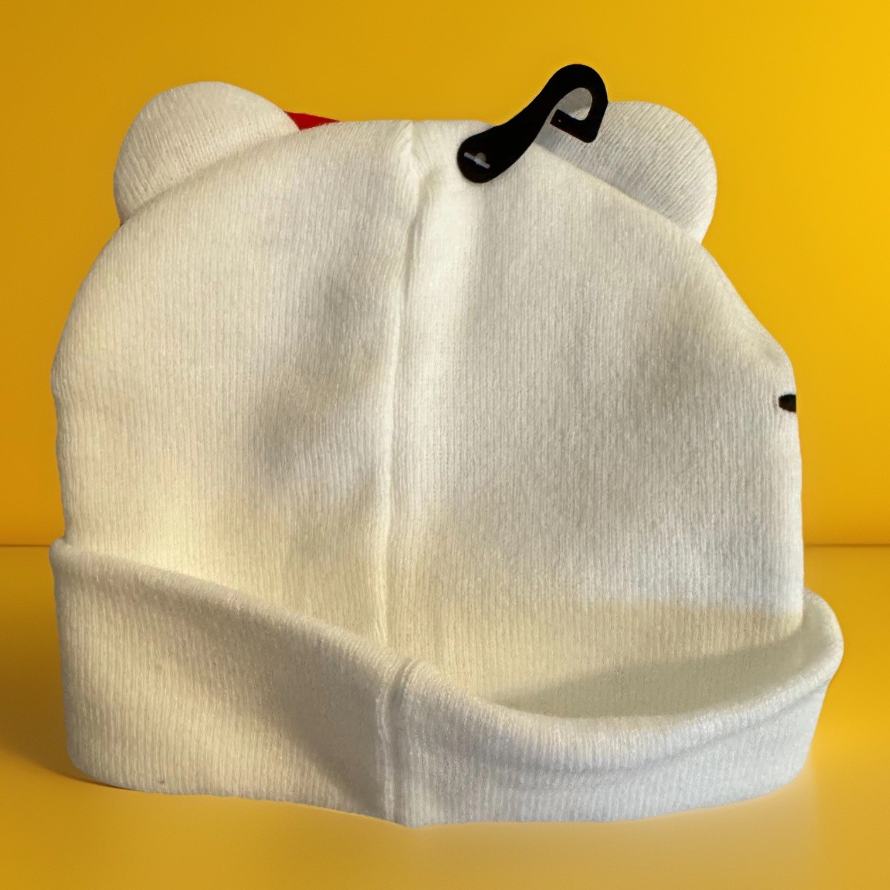 New White Sanrio Hello Kitty Knit Cuffed Beanie Hat with a Cute Red Bow & Ears