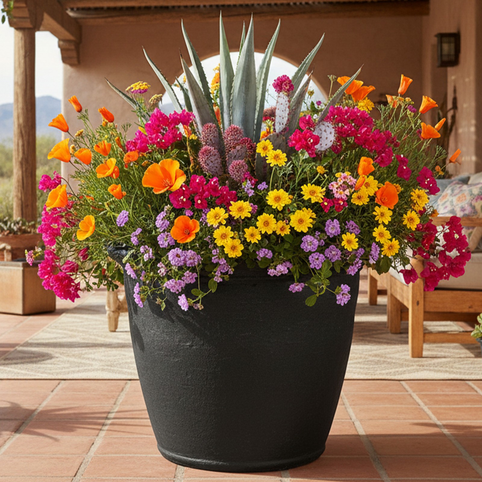 Anjelica 20'' Large Plastic Planter Pot for Plants, Black, 4pk by Sunnydaze