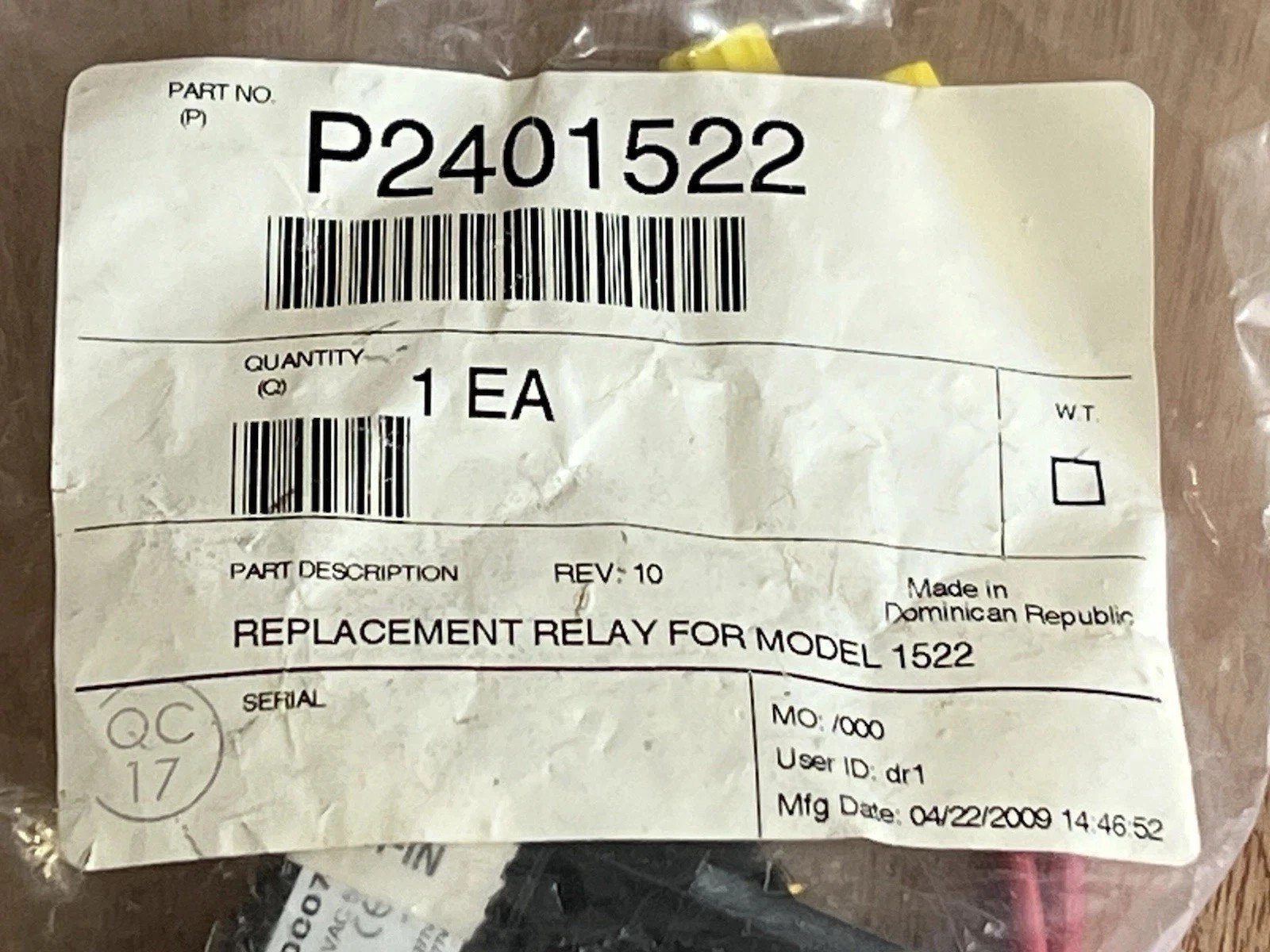 K-Rain Replacement Relay for 1522 Controller Part no. P2401522