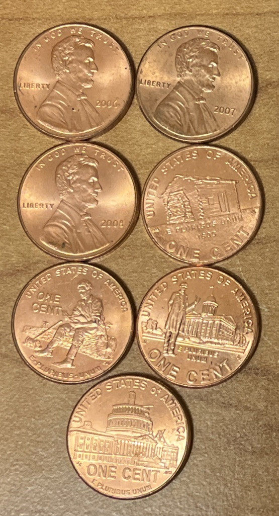 2006-P,2007-P,2008-P and 2009-P Lincoln Cents all 4 Varieties ( set of 7 )