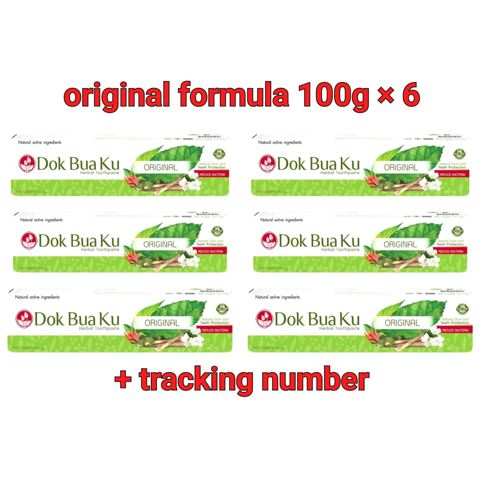 Twin Lotus Dok Bua Ku Thai Toothpaste Original Formula 100g x6 Gum Protection