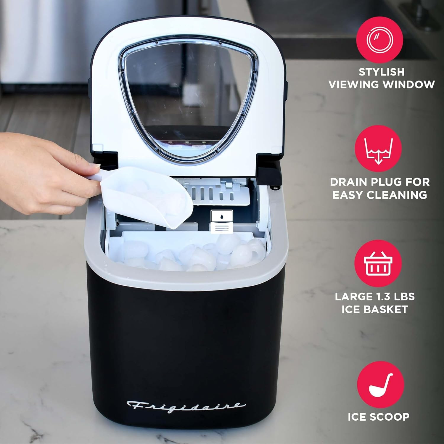 EFIC128AMZBLK Compact Countertop Ice Maker, 26 Lb per Day, Black