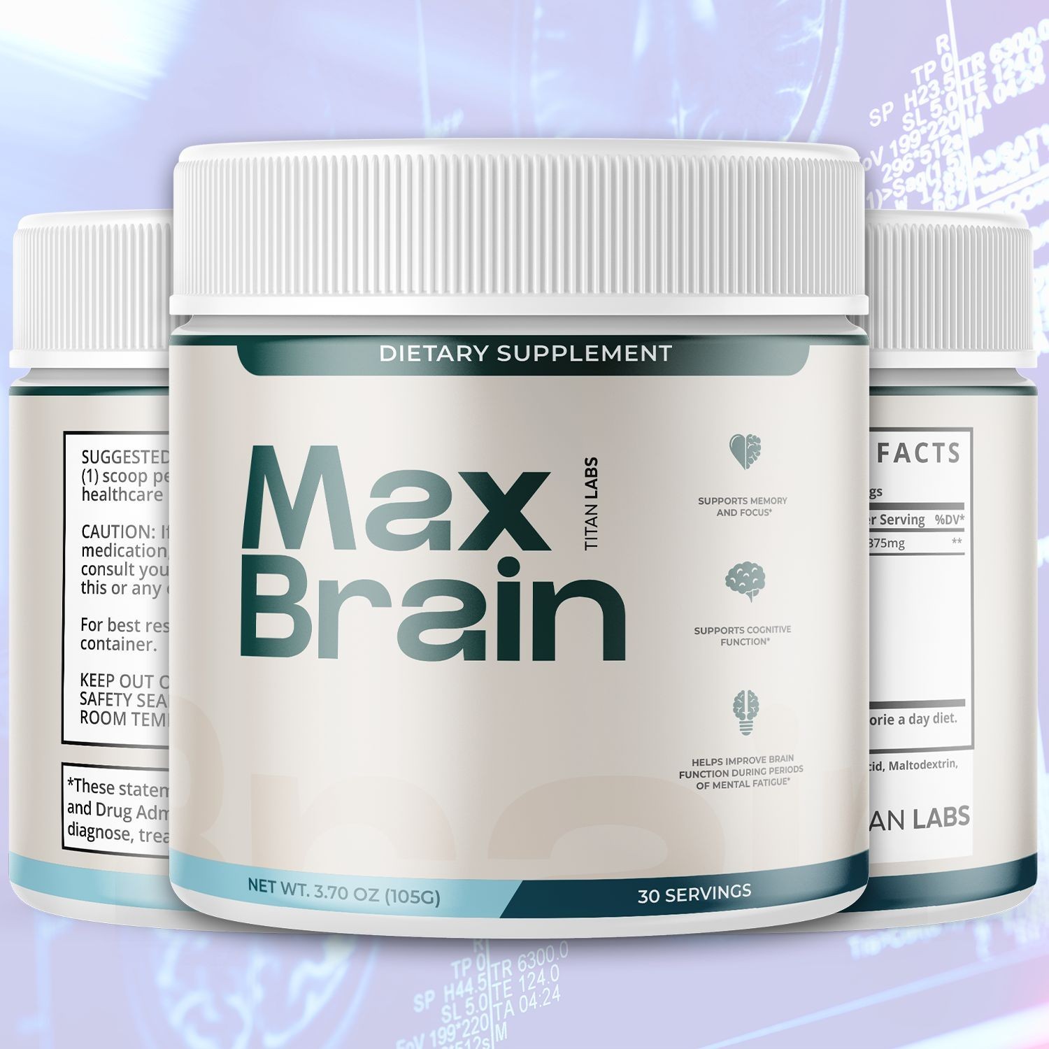 (3 Pack) Max Brain Powder Natural Brain Support Supplement MaxBrain 90 Servings